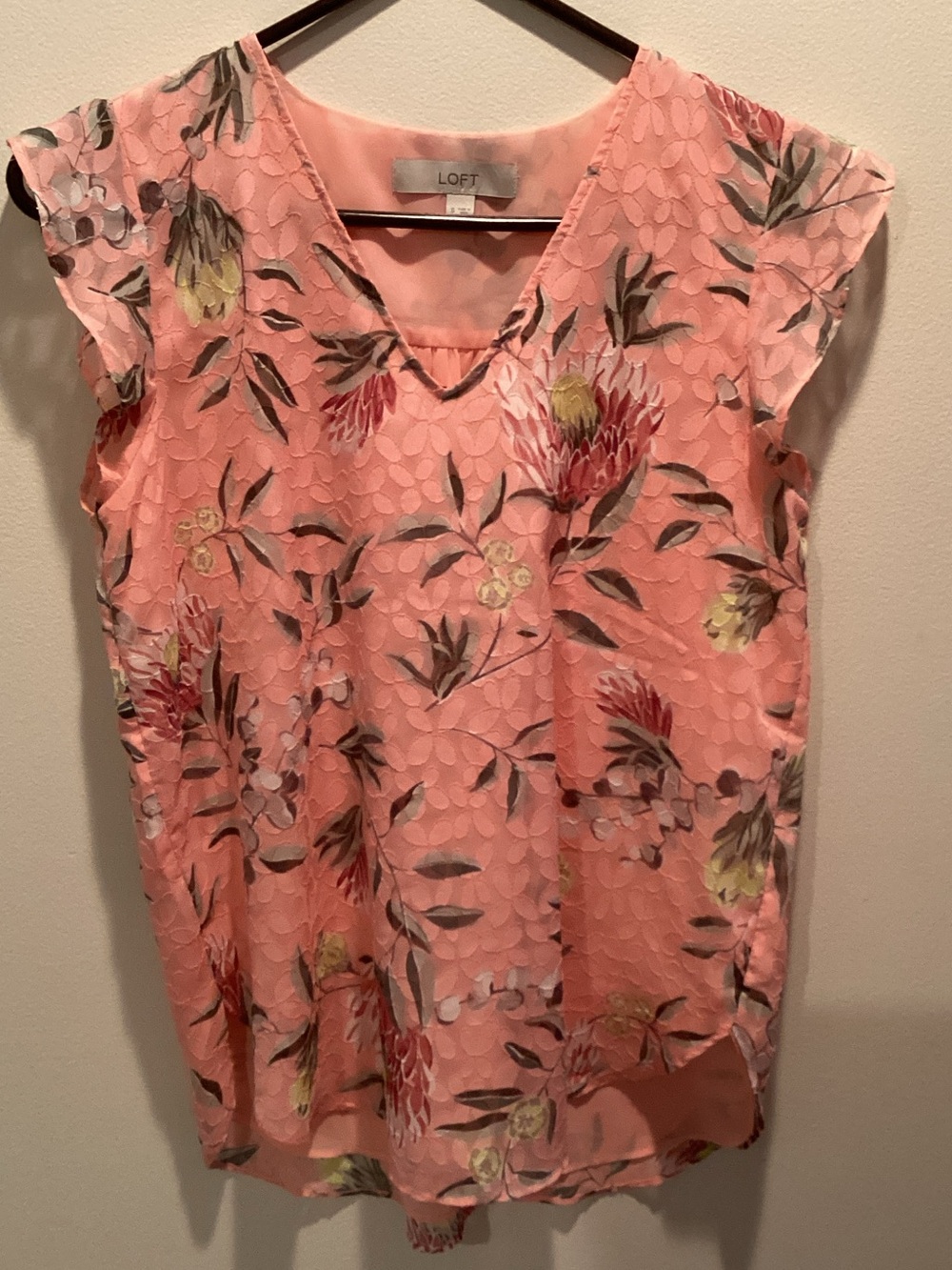LOFT Coral Floral Ruffle-Sleeve Blouse